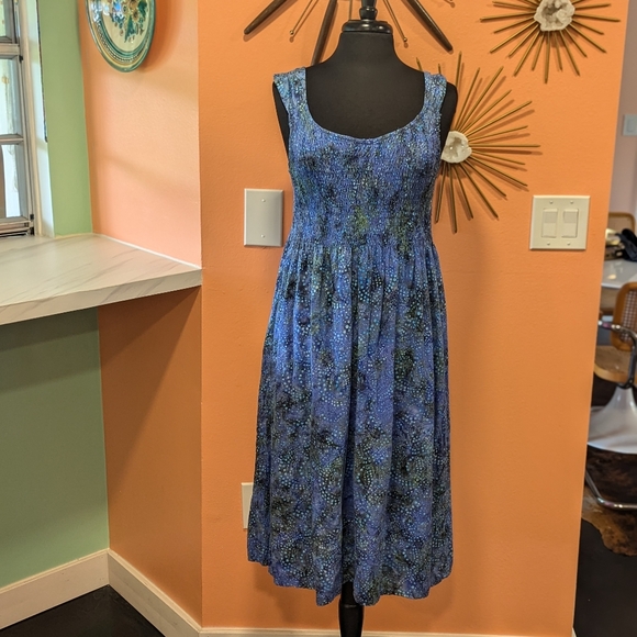 Wind River M Batik Sundress Smocked Galaxy Blue Purple Hippie Midi Whimsigoth - Picture 7 of 12